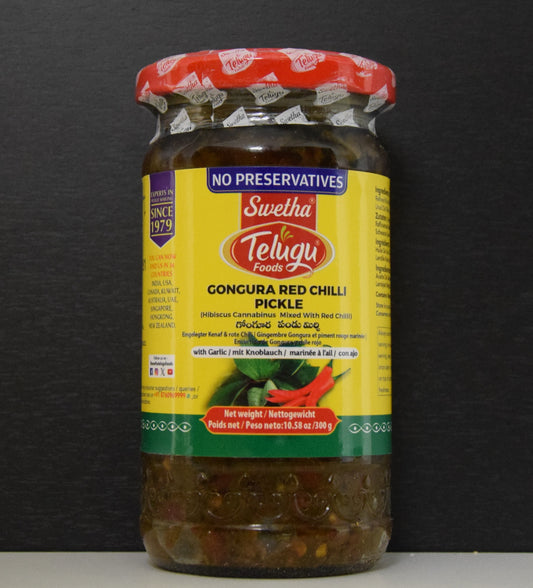 TELUGU PICKLE GONGURA RED CHILI GARLIC 300 GM